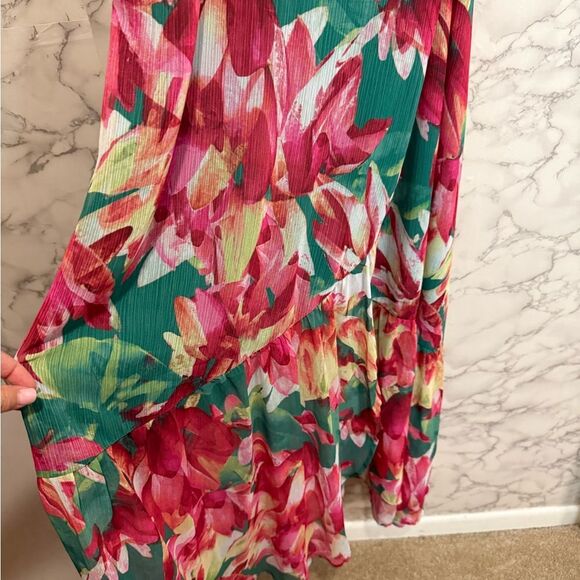 NEW Vince Camuto Red and Green Asymmetrical Wrap Sundress Plus Size 16 - Picture 5 of 7